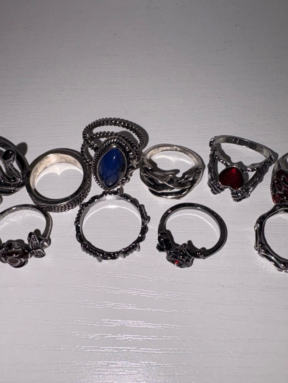 Silver Stackable Rings Set with Blue and Red Accent Stones - Women Jewelry